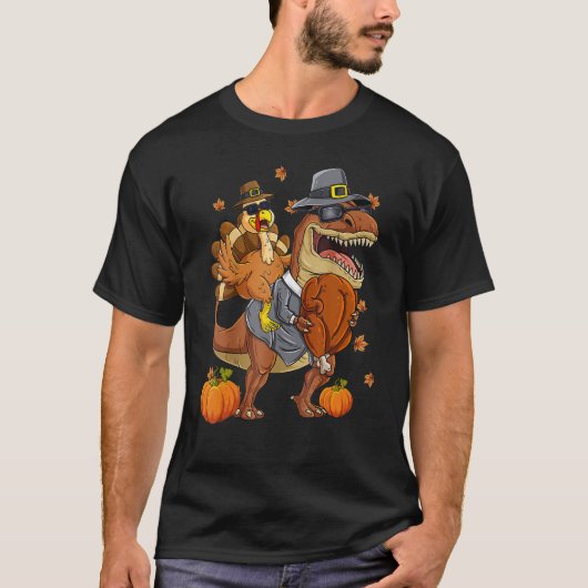 T-shirt Thanksgiving Turkey Riding Rex Dinosaur Toddler Bo (Devant)