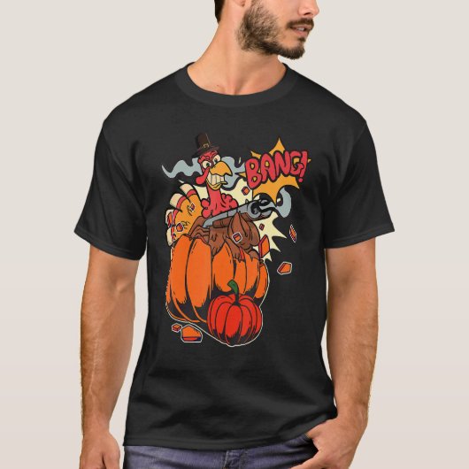 T-shirt Thanksgiving Turkey With Pumpkin Shotgun (Devant)