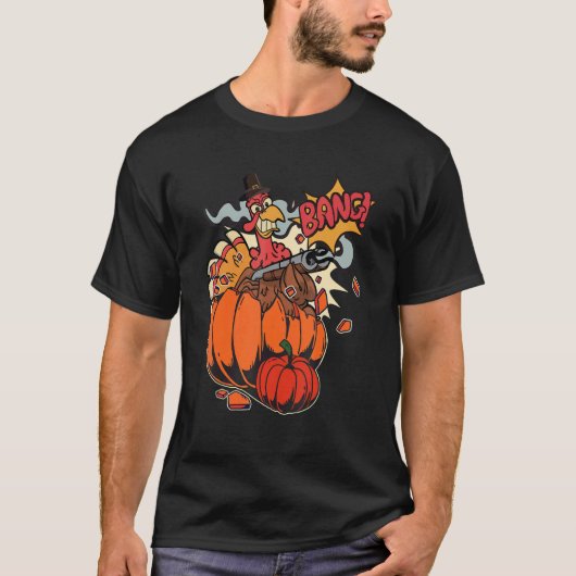 T-shirt Thanksgiving Turkey with Pumpkin Shotgun 1 (Devant)