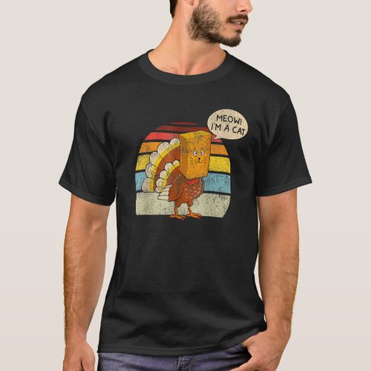 T-shirt Thanksgiving Turquie Fake Cat Retro Meow Je suis u (Devant)