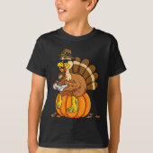 T-shirt Thanksgiving Turquie Joueur Citrouille Garçons Enf (Devant)