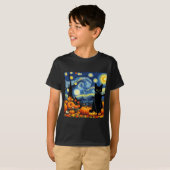 T-shirt Thanksgiving Van Gogh Starry Night Black Cat Pumpk (Devant entier)