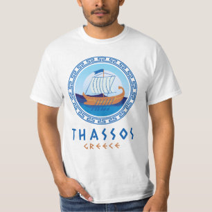 T-shirt Thassos, Grèce Greek Ship Design pour hommes