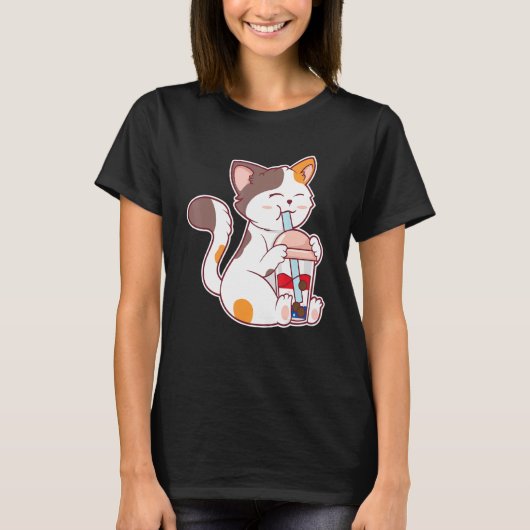 T-shirt Thé à bulle de chat 4 juillet drapeau américain Us (Devant)