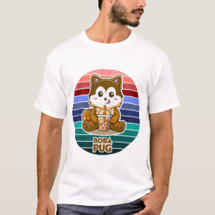 T-shirt Thé à bulles Boba Pug Kawaii Cadeau Rétro pour ama