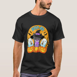 T-shirt Thé à bulles de chat fantôme Citrouille Costume d'