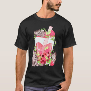 T-shirt Thé aux perles aux chats fraise pour chats Bubble