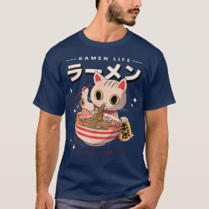 T-shirt Thé Chat Eating Ramen Japanese Cute Kawaii 