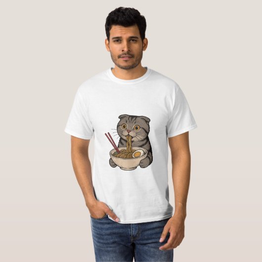 T-shirt The Cozy Cat Slurping Noodles (Devant entier)