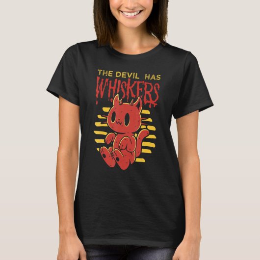 T-shirt The Devil Has Whiskers Demon Cat Halloween Holiday (Devant)