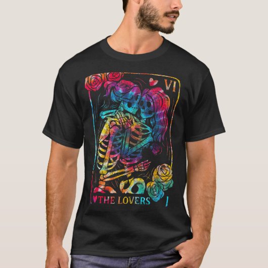 T-shirt The Lovers Tarot Card Gothic Occult Kissing Skelet (Devant)