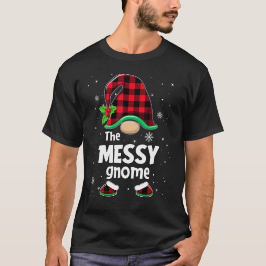 T-shirt The Messy Gnome Buffalo Plaid Christmas Matching F (Devant)