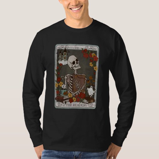 T-shirt The Reader Tarot Card Bookish Skeleton Librarian B (Devant)