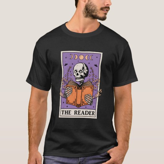 T-shirt The Reader Tarot Card Skeleton Reading Book Bookis (Devant)