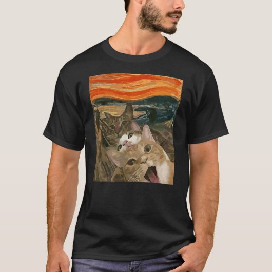 T-shirt The Scream Cat By Edvard Munch Famous Painting Fun (Devant)