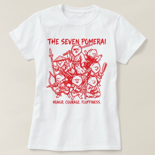 T-shirt The Seven Pomerai - Pomeranian Samurai Parody (Design devant)
