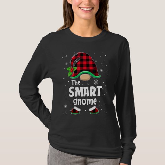 T-shirt The Smart Gnome Buffalo Plaid Christmas Matching F (Devant)