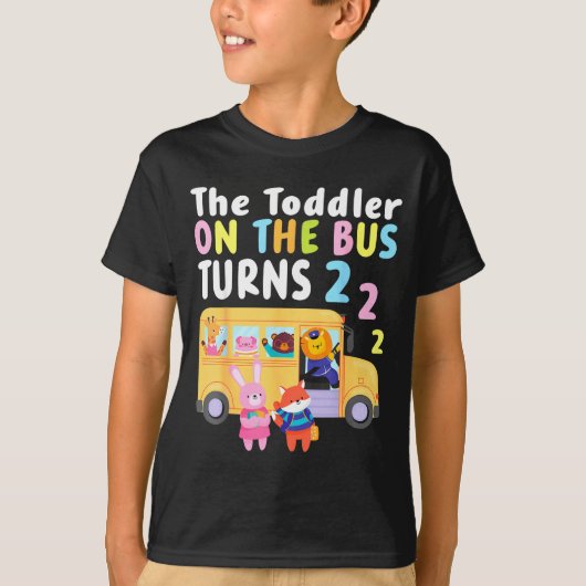 T-shirt The Toddler On The Bus Turns Two Years Cute Animal (Devant)