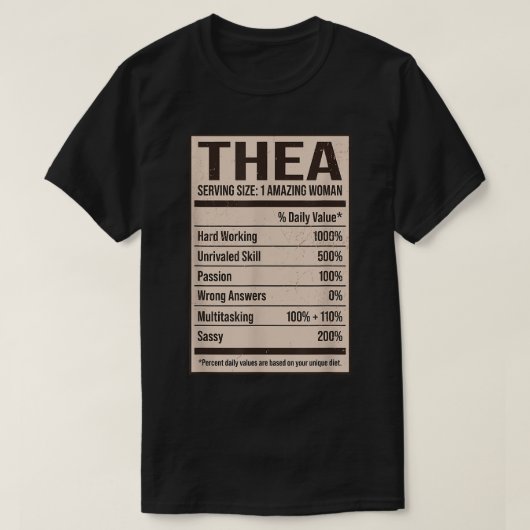 T-shirt Thea Nutrition Fact Nom Pseudo Alias Titre Fri (Design devant)