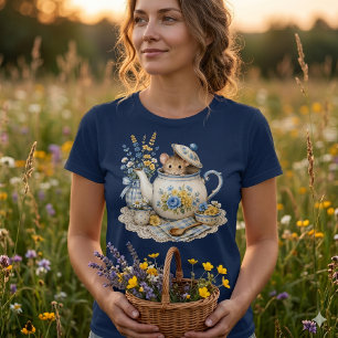 T-shirt Théière Fantaisiste Souris Cottagecore Fleurs