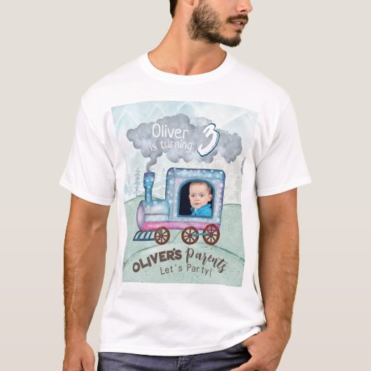 T-shirt Thème d'anniversaire du train modifiable (Devant)
