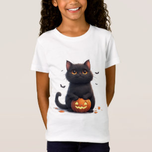 T-Shirt Thème de Halloween Magique avec Chat Noir Mignon �