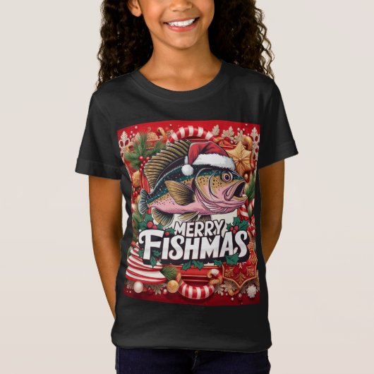 T-Shirt Thème de Noël de pêche (Devant)