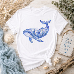 T-shirt Thème floral Poterie d'art Baleine Bleue