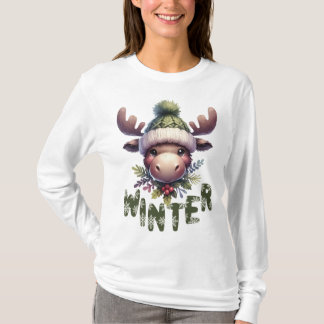 T-shirt Thème Moose d'hiver