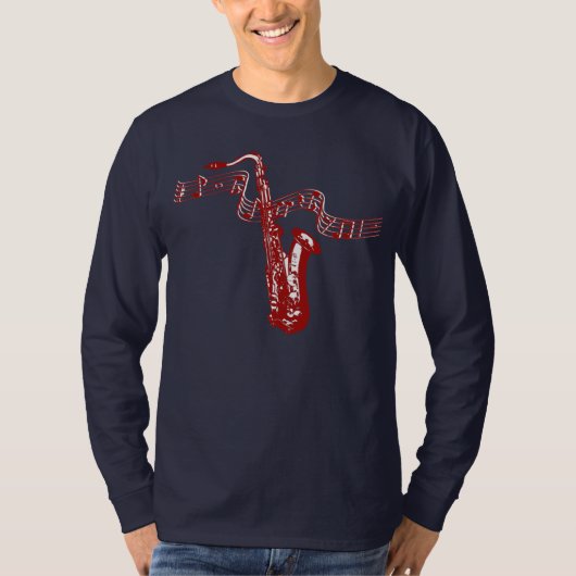 T-shirt Thème musical Saxophone rouge Notes rouges - Chemi (Devant)