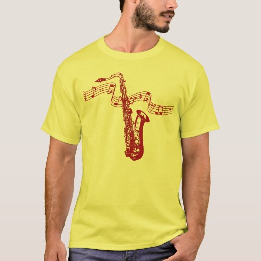 T-shirt Thème musical Saxophone rouge Notes rouges - Chemi (Devant)