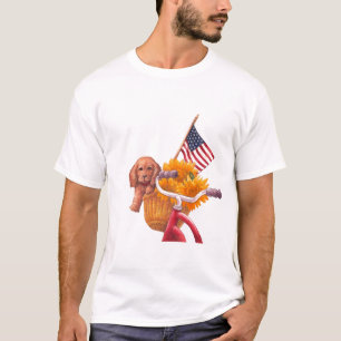T-shirt Thème patriotique avec Chiot, Drapeau et Tournesol