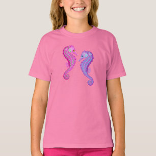 T-shirt Thème Plage Hippocampe rose et violet