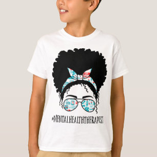 T-shirt Thérapeute de la santé Black Afro Messy Bun Femmes