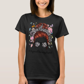 T-shirt Thérapie physique Messy Bun Leopard Butterfly Flor
