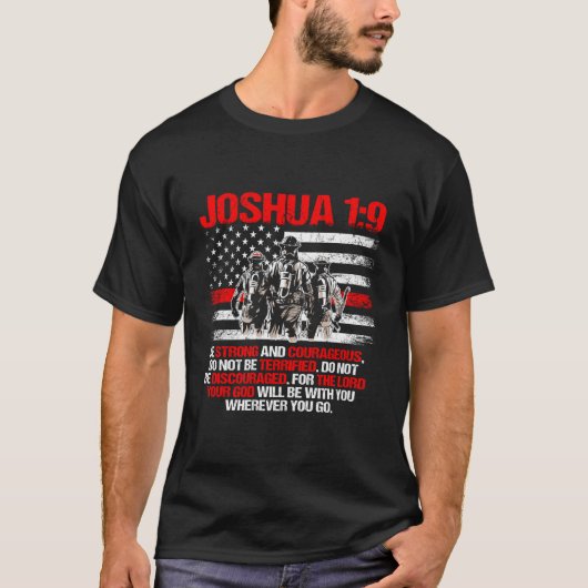 T-shirt Thin Red Line Firefighter Bible Verse Joshua 19 (Devant)