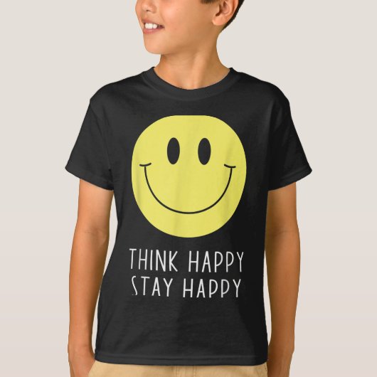 T-shirt Think Happy Stay Happy Motivation Quote Yellow Smi (Devant)