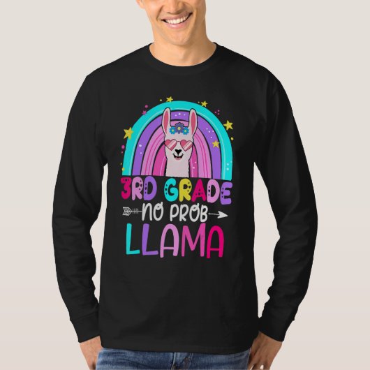 T-shirt Third Team 3rd Grade Teacher Rainbow No Prob Llama (Devant)