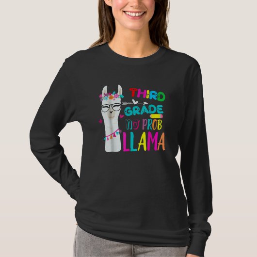 T-shirt Third Team 3rd Grade Teacher Rainbow No Prob Llama (Devant)