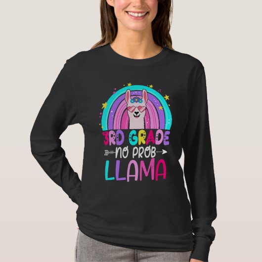 T-shirt Third Team 3rd Grade Teacher Rainbow No Prob Llama (Devant)