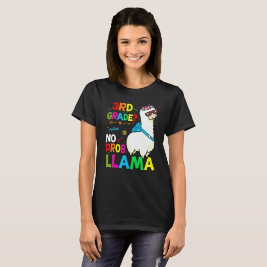 T-shirt Third Team 3rd Grade Teacher Rainbow No Prob Llama (Devant entier)