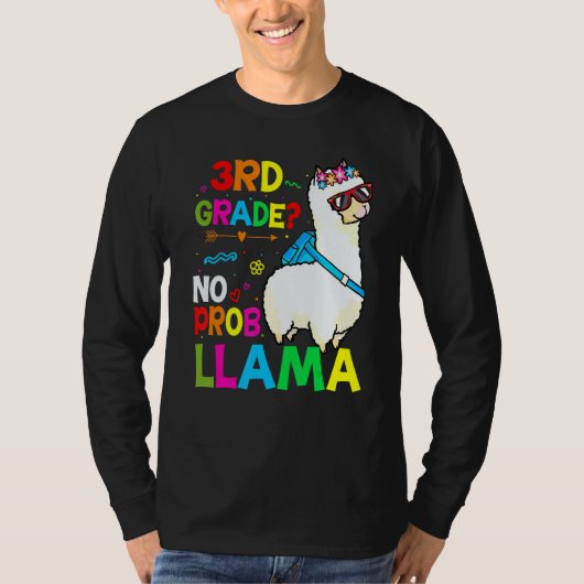 T-shirt Third Team 3rd Grade Teacher Rainbow No Prob Llama (Devant)