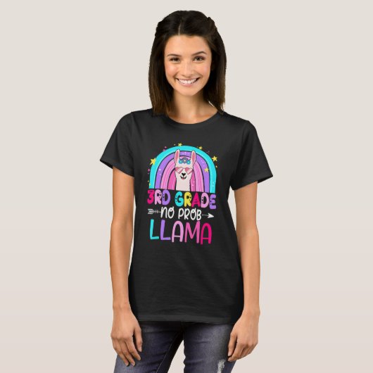 T-shirt Third Team 3rd Grade Teacher Rainbow No Prob Llama (Devant entier)