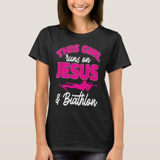 T-shirt This Girl Runs On Jesus And Biathlon Biathlete Chr (Devant)