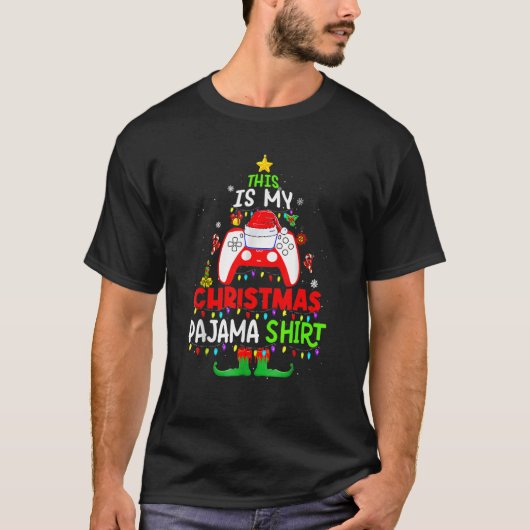 T-shirt This is My Christmas Pajama Santa Hat Gamer Video (Devant)
