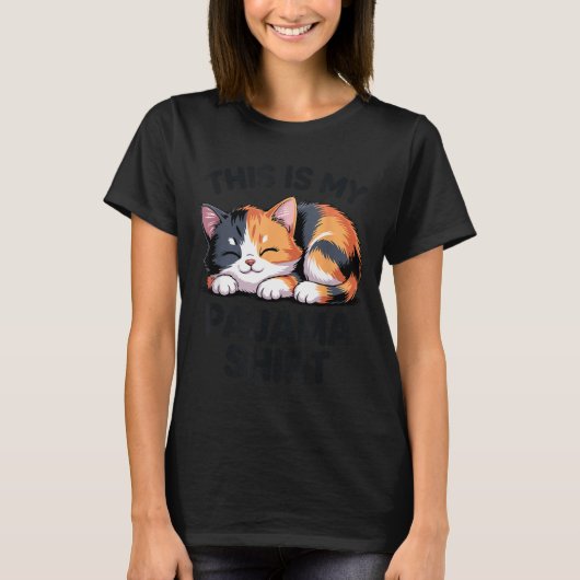 T-shirt This Is My Pajama Funny Calico Cat  (Devant)