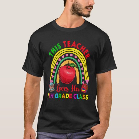T-shirt This Teacher Loves 7th Grade Class Pencil Rainbow  (Devant)