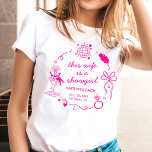 T-shirt This Wife Is A Showgirl Bachelorette Party<br><div class="desc">Get ready to trade the feathers for a veil! Celebrate the bride-to-be in true Las Vegas style with this custom bachelorette party t-shirt. Featuring a chic, retro-inspired illustration of a showgirl in a martini glass, disco ball, and a whimsical bow, this design captures the glitz and glamour of a classic...</div>
