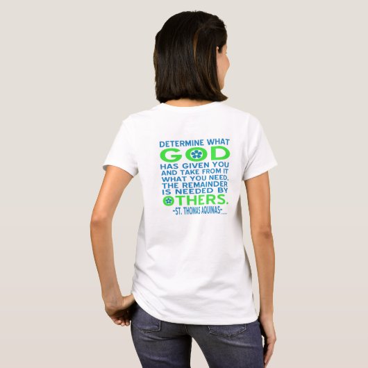 T-shirt Thomas d'Aquin Dieu donné bleu et vert femmes (Dos entier)