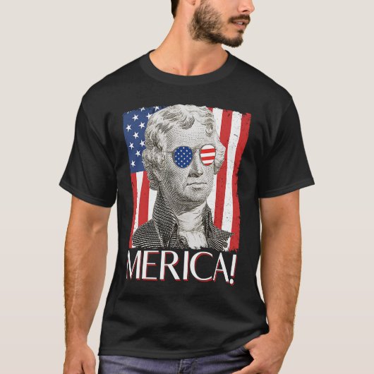 T-shirt Thomas Jefferson 'Merica Drapeau Patriotique Améri (Devant)